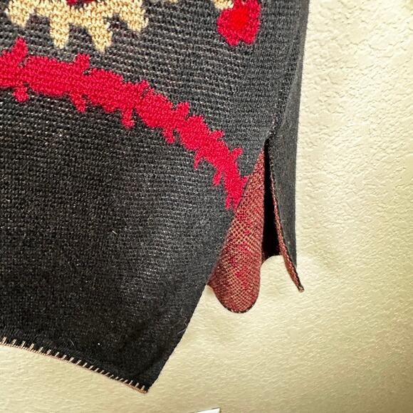 Maxsport XL Embroidered Hooded Cardigan Boho Floral Knit Red Black Wool Blend - Picture 8 of 8